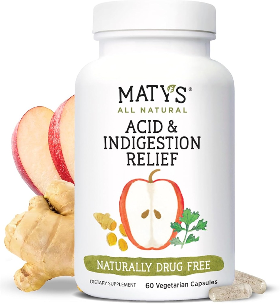マティスの酸及び消化の救助のカプセル、Apple Cider Vinegar、大豆及びグルテンフリーのベジタリアンのカプセル、60の計算、30のサービングとなされるオccasionalの酸の還流器及び炉心焼のための安全な蟻酸の代わり