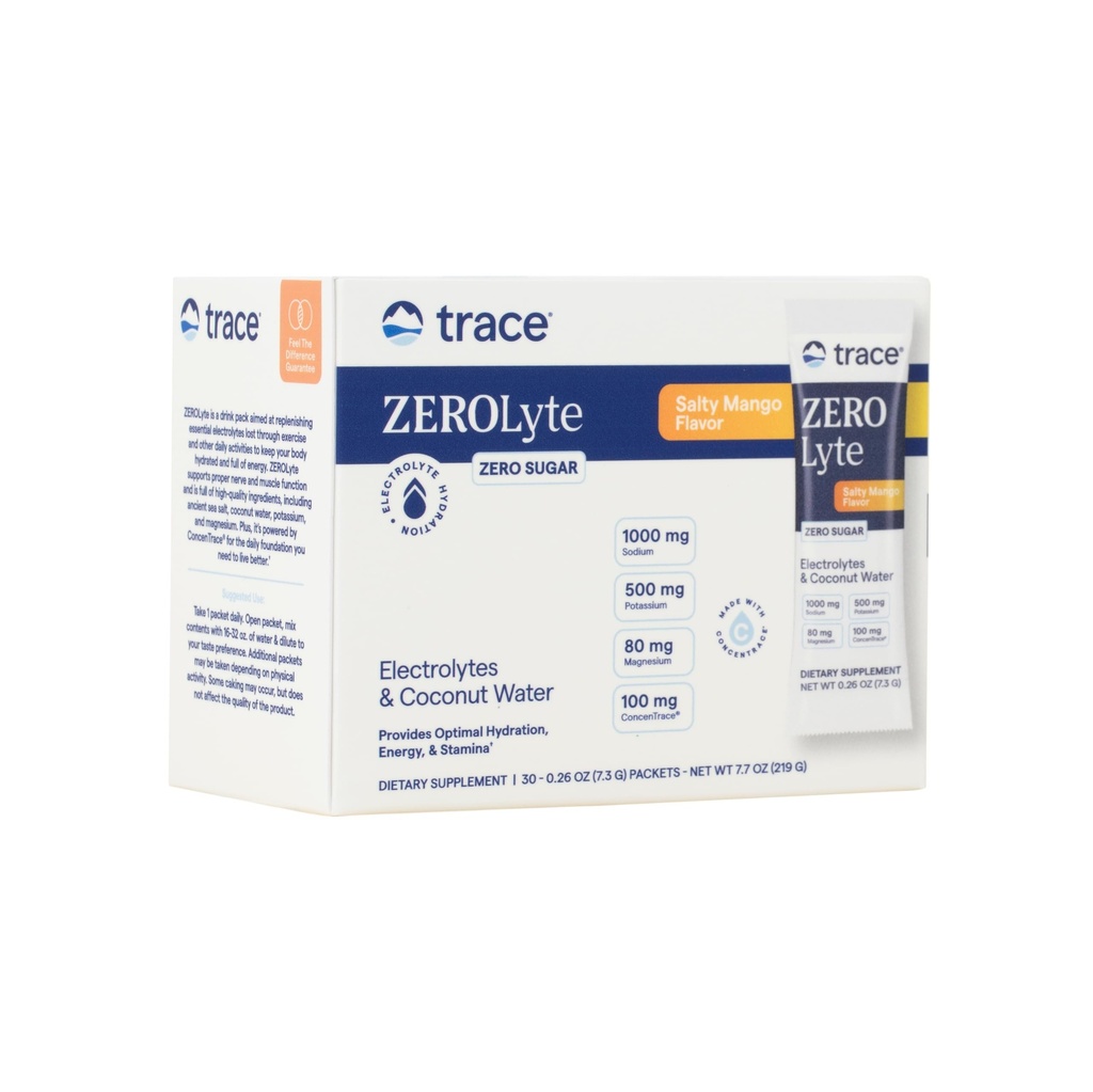 Trace Minerals ZeroLyte - ドリンクミックスパウダーは、水分補給とエネルギーをサポート - エイドズヘルシーナブ&マッスル機能 - ハートと消化の健康をサポート - ソルティマンゴー、30パケット(30のサービング)
