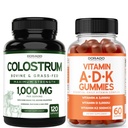 Colostrum (120 カウント) 牛のコロストラムのカプセルは大人およびADKのビタミンD3 (60 ガミー) D & K - 10 ビーガンサプリメント - おいしいラズベリー味 - 非GMO 第三者テスト - 米国製