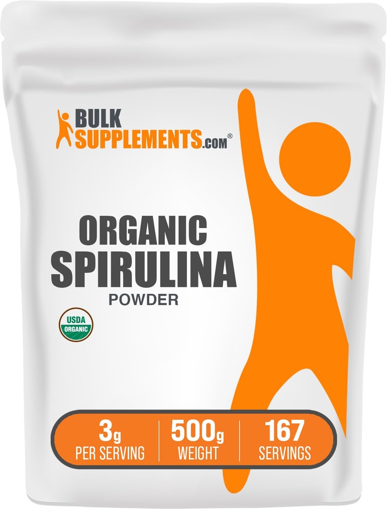 BulkSupplements.com 有機スピルリナパウダー - スーパーフード、グリーンスピルリナパウダー、ハーブサプリメント - 完全菜食主義者フレンドリー、給食後3g、500g(1.1ポンド)(パッケージ1)