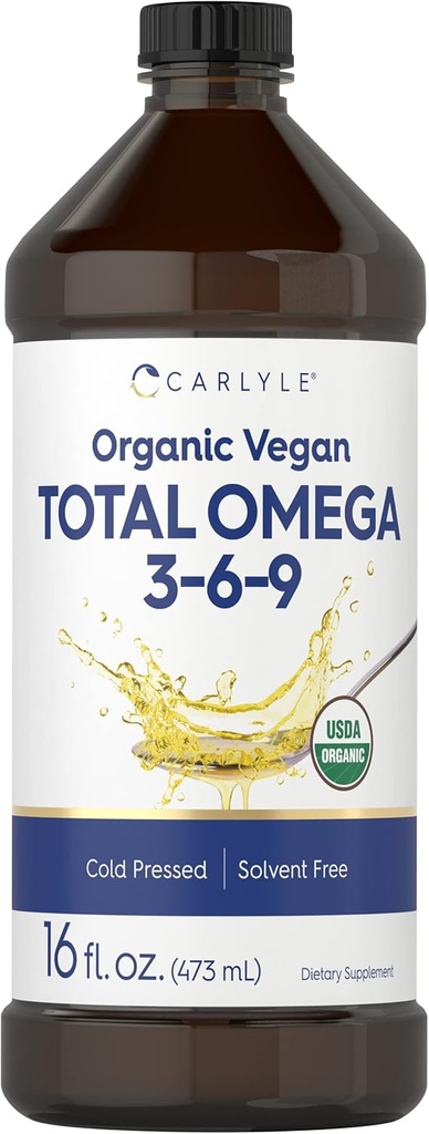 Carlyle Omega 3 6 9 | 16 fl oz | Cold Pressed | Certified Organic, Vegan Supplement | Vegetarian, Non-GMO, Gluten Free, and Solvent Free