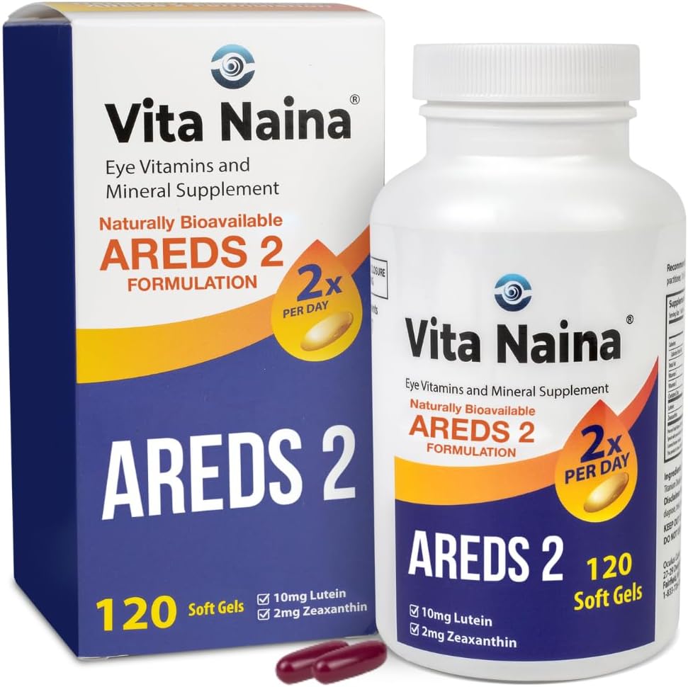 Vita Naina(120 SoftGels) | AREDS2 Eye Vitamin and Mineral Supplement(Zeaxanthin 2mg) | 高バイオアベイラビリティとバイオ吸収式 | 消化器系が簡単 | 飲みやすい