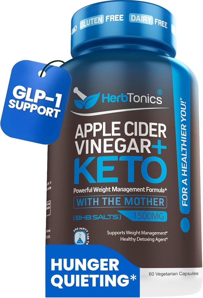 ヘルブトニックス GLP-1 サポート サプリメント – アップルサイダー酢カプセル & Keto BHB | Keto Diet Pills for Women & Men | サポート 食欲・代謝機能 | 60 Keto ACV カプセル