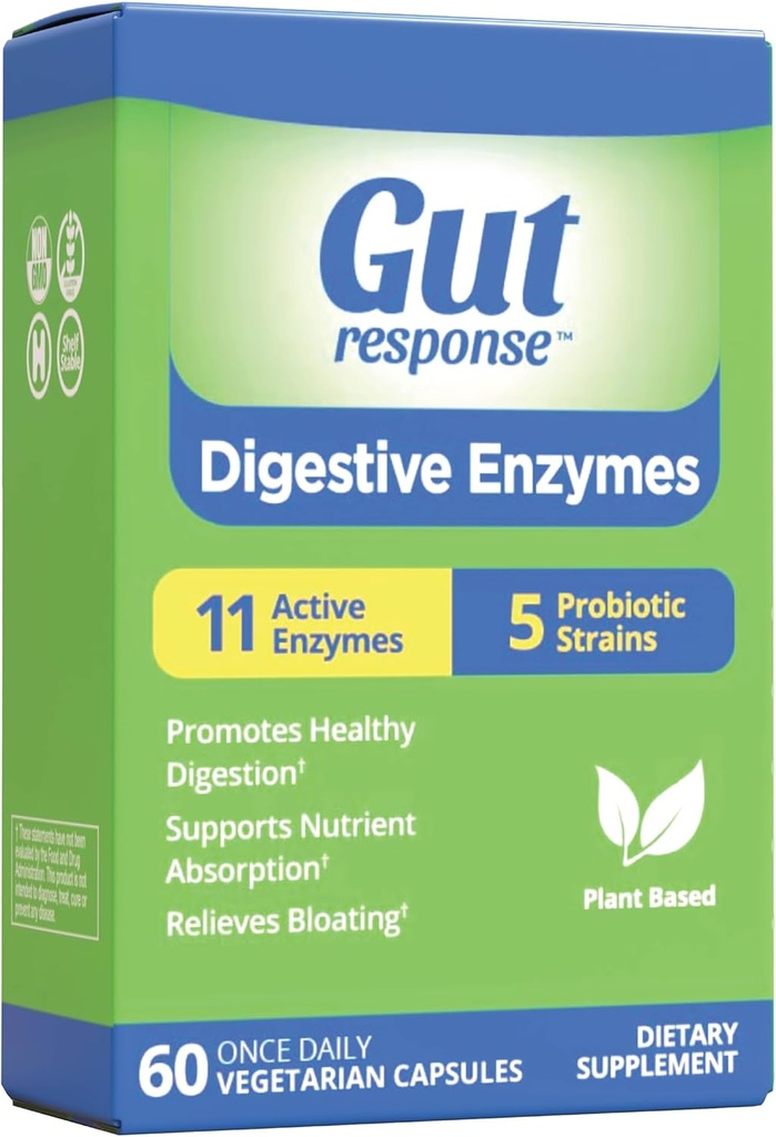 Digestive Enzymes, Digestive Support, Relieves Bloating, 5 Probiotic Strains, 11 Active Enzymes, 60 Capsules