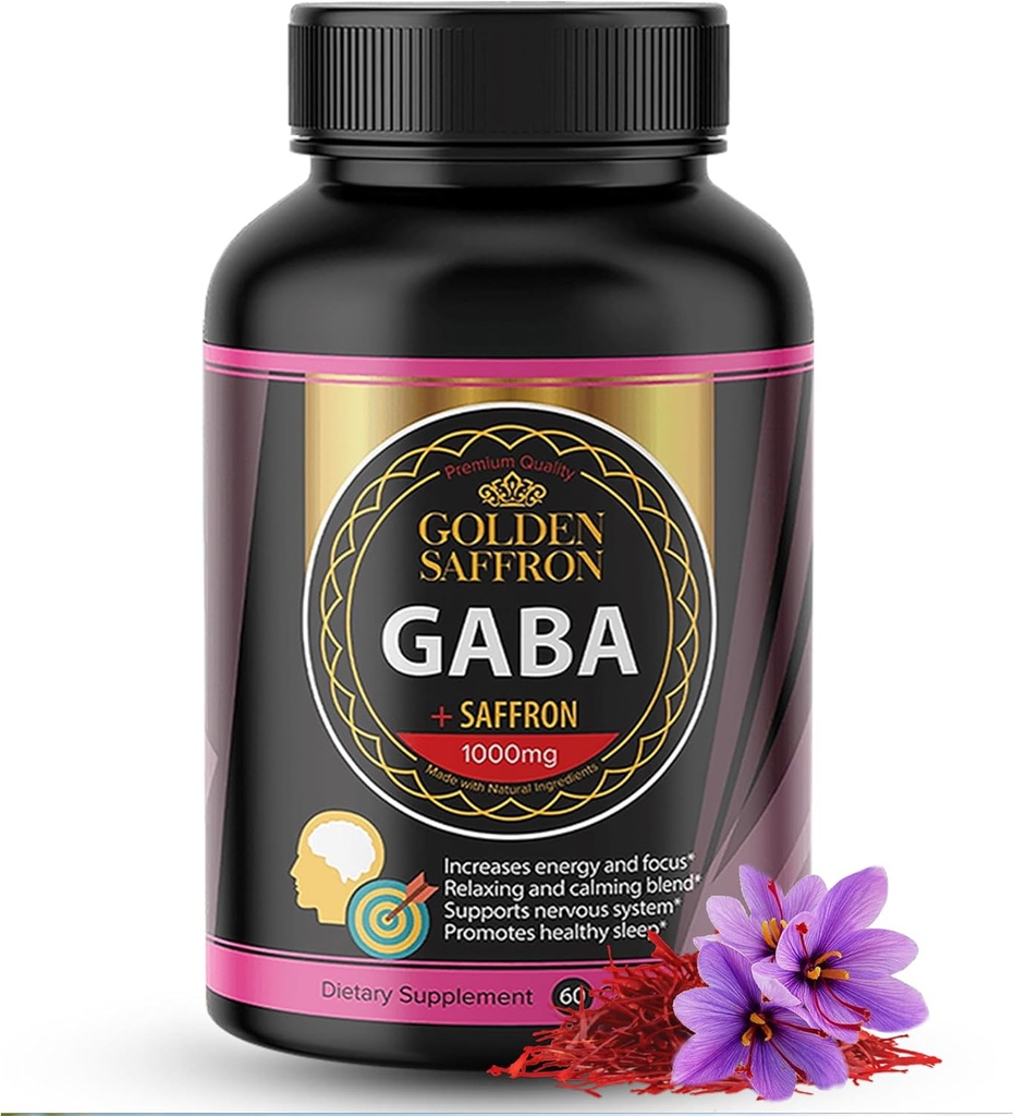 ゴールデンサフロン - GABA +サフロンエキスサプリメント - リラックス、休眠、気分のサポートを促進するためのユニークで強力な非GMOサプリメント - 砂糖なしで米国製