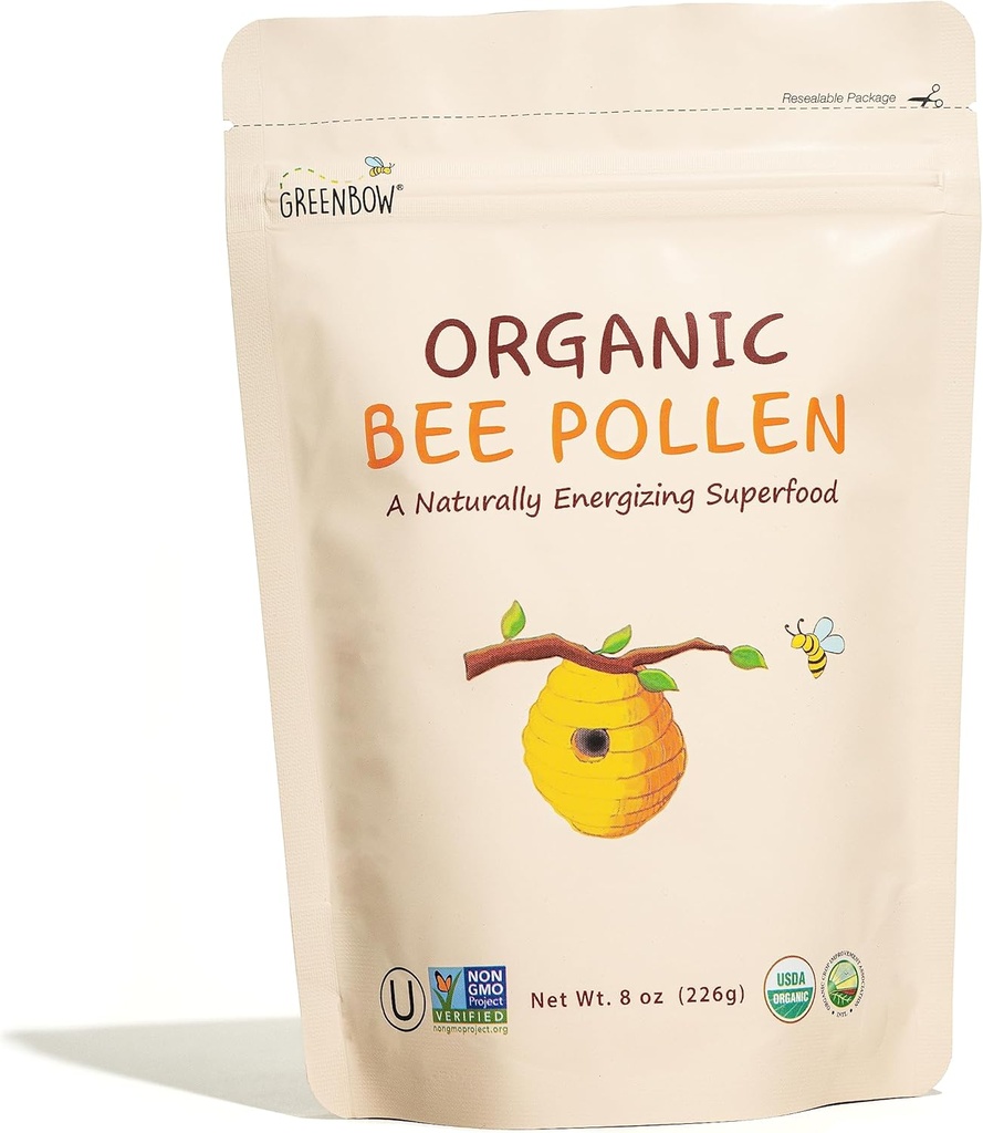 Greenbow Organic Bee Pollen - 100% USDA認証オーガニック、非GMO、ピュア、ナチュラルビーポーレン - スーパーフードパックw / プロテイン、ビタミン&ミネラル(8oz)