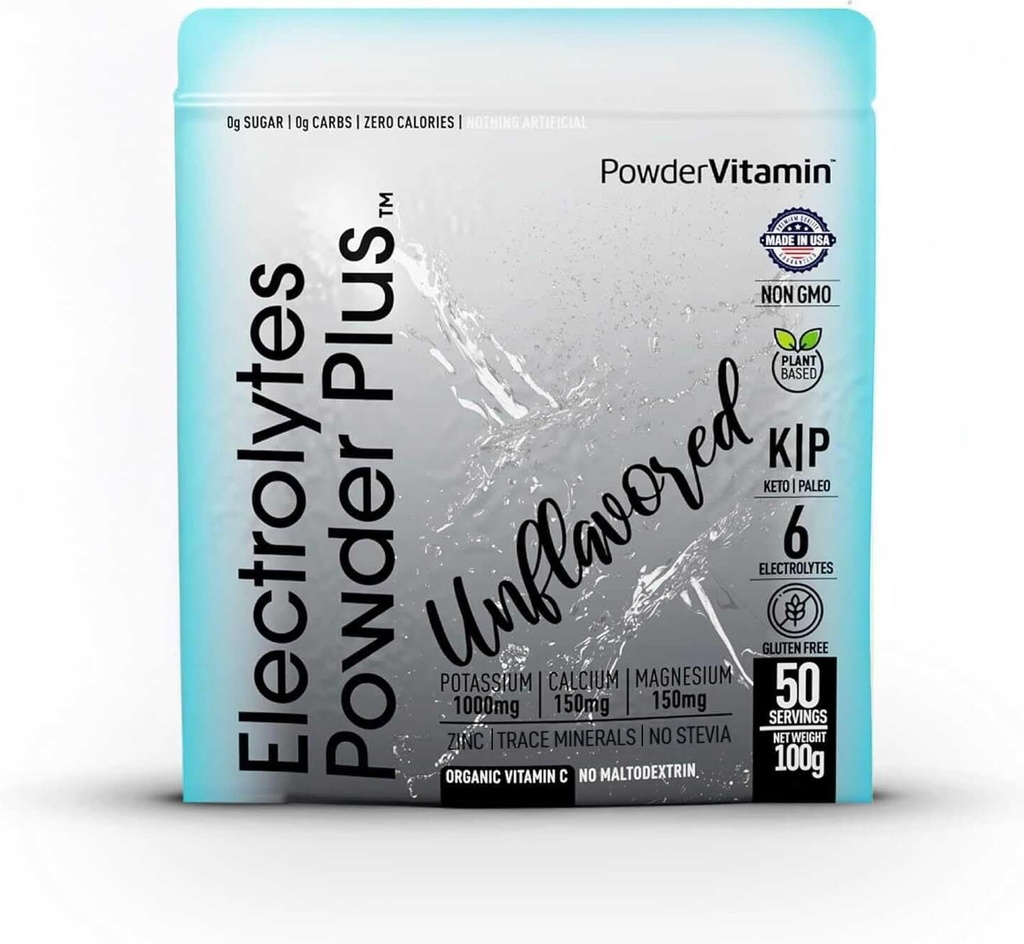 PowderVitamin の電解質の粉のプラス(50 のサービング) 風味を付けられた電解質の粉の Keto、砂糖は、ピンクのヒマラヤンの塩を放します。、1000mg のカリウム、150mg カルシウム、150mg マグネシウム、ステビア無し