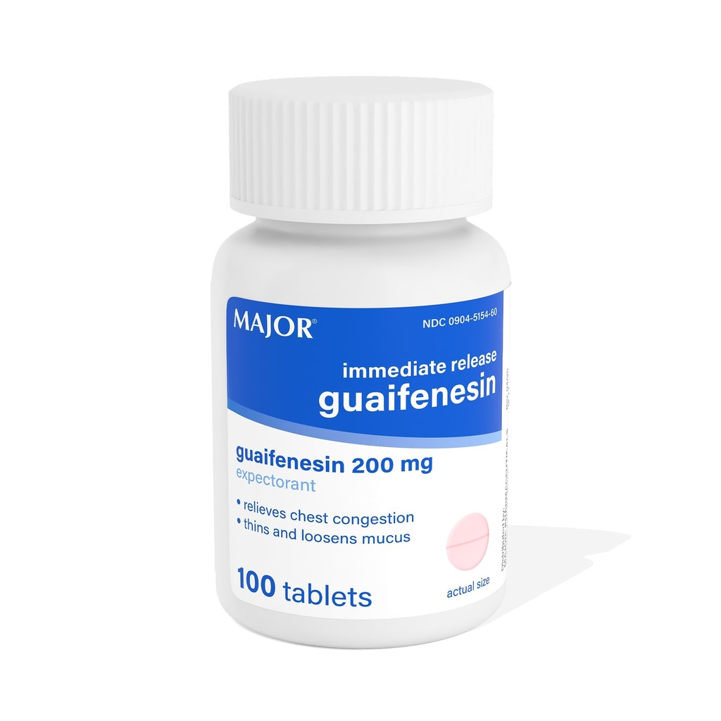 主要な即時解放のGuaifenesin -箱の混雑、薄くおよびLoosens Mucus - 200のmg - 100のタブレットを取り除きます