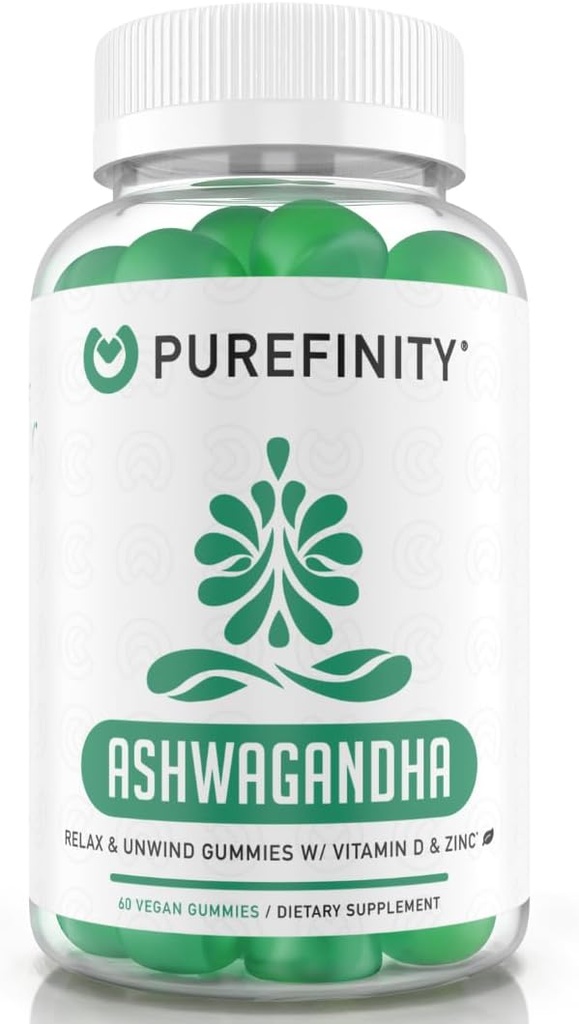 ビタミンD&亜鉛でPUREFINITY Ashwagandhaグミ - リラックス、 Calming、および気分のサポートのためのサプリメント - グルテンフリー、非GMO、ビーガン、60カウント