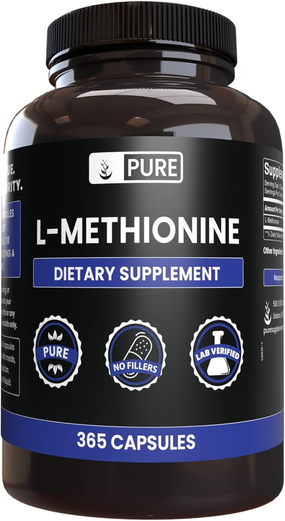 ピュアの元のINGREDIENTS L-Methionine (365のカプセル)マグネシウムか米の注入口無し、常に純粋な実験室は確認しました