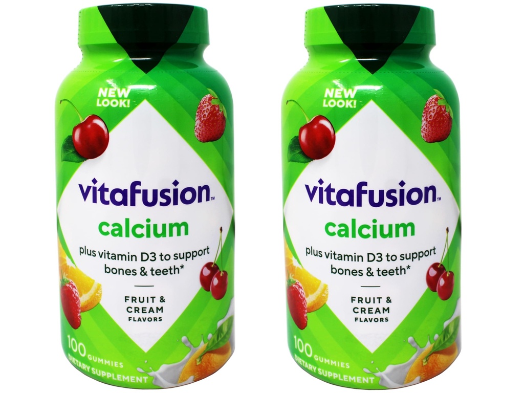VitaFusionのカルシウム500のmgの食事療法の補足のグミの自然なフルーツおよびクリームの味- 100のctのパック2