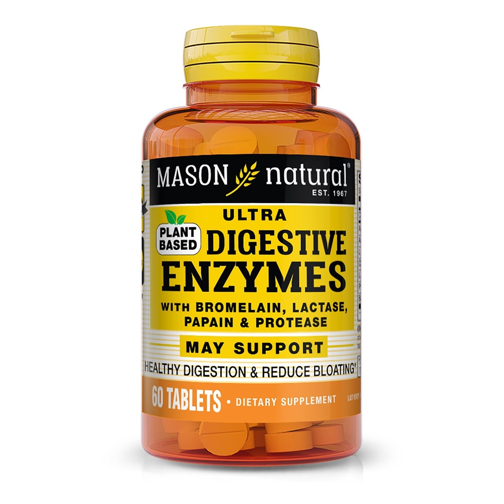 MASON NATURALの植物はBromelain、Lactase、Papain及びプロテアーゼと超消化酵素を基づかせていました-健康な消化をサポートし、膨脹を、60カプセル減らします
