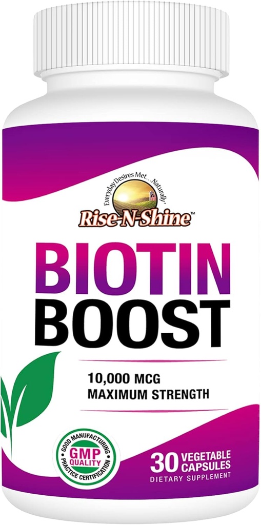 毛、皮、釘および発疹30の計算を支えるRise-N-ShineのBiotinのブースト10,000のmcgのBiotin 10000のmcg