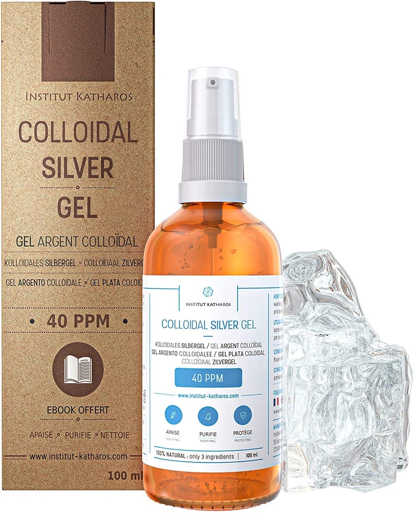 純粋なコロイドシルバーゲル40 PPM • 100%自然と唯一の3成分 • 最適なテクスチャと吸収(クリームよりもベター) • アンバーガラスと超実用ポンプ • 電子ブックは、含まれています • カタロスを合成