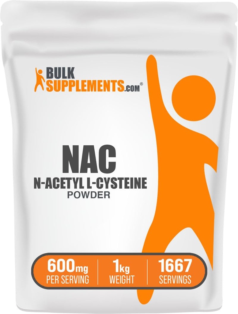 BulkSupplements.com NACパウダー - N-アセチルシステイン600mg、NACサプリメント - 抗酸化剤サポート、グルテンフリー - サービングあたりの600mg、1667サービング、1kg(2.2ポンド)(パッケージ1)