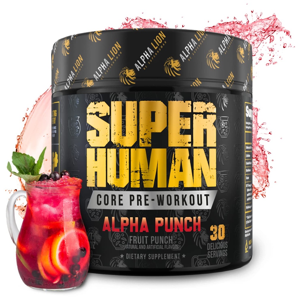 ALPHA LIONのコア性能のためのクレアチンが付いている前ワークアウトの粉、筋肉、ポンプのためのL-Citrulline及びSstainedエネルギーのための三源のカフェイン(30のサービング、フルーツ パンチの味)