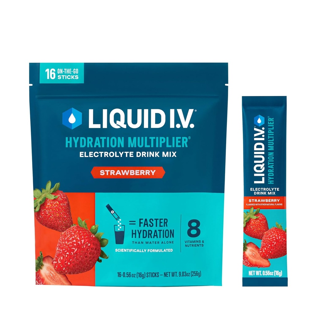 Liquid I.V.® Hydration Multiplier -Electrolyte Powder Drink Mix | 12 Pack (192 Servings) (12 Pack (192 Servings), Strawberry)