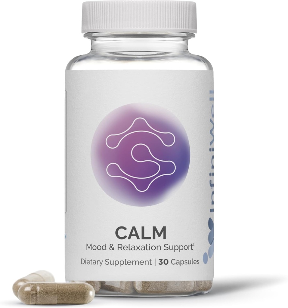 InfiniWell Calm - Mood & Cognitive Support Supplement for Adults with L-Theanine, Bacopa monnieri & DHH-B - Supports Relaxation, Focus & Mental Clarity (30 Capsules)