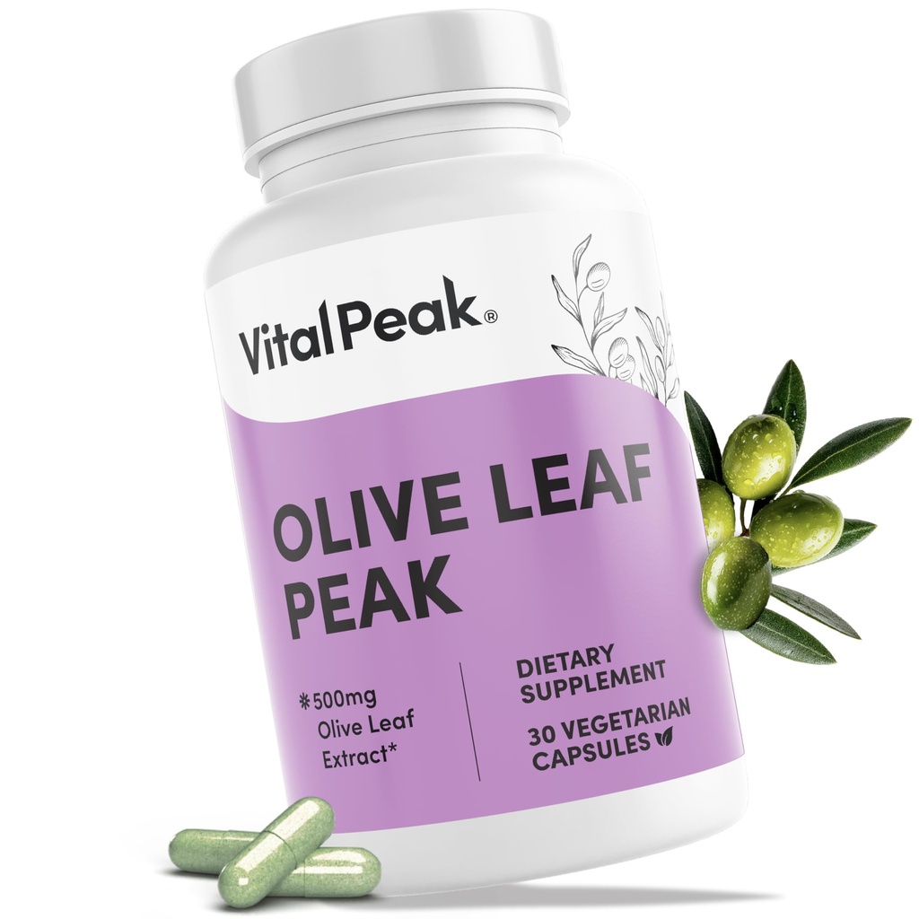 Vital Peak® Olive Leaf Peak 500 mg - Immune System Support, Cardiovascular Health Support & Joint Comfort Support - Olive Leaf Extract Capsules - Natural Supplement - Vegan, Non-GMO - 30 Capsules