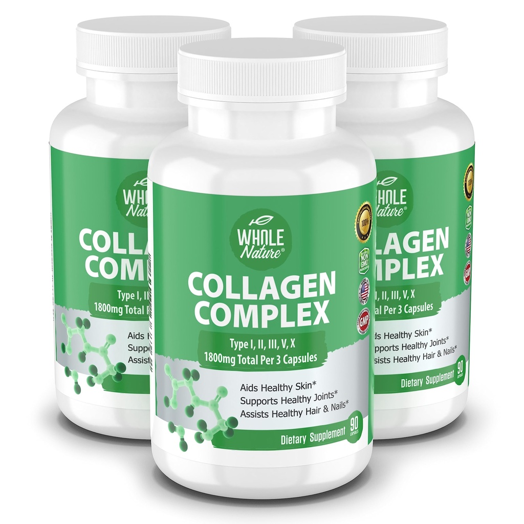 多コラーゲン蛋白質のペプチッド補足のカプセル- 1800mg コラーゲンの複雑なタイプ I、II、III、V、X -共同サポート、健康な毛、皮、釘、美のビタミン、100% 自然で、非 GMO 270ct (3)