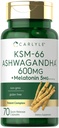 カーライル KSM-66 アシュワガンダ カプセル 600mg | 70 カウント | メラトニン 5mg | 強力な複合体 | 非GMO、グルテンフリー