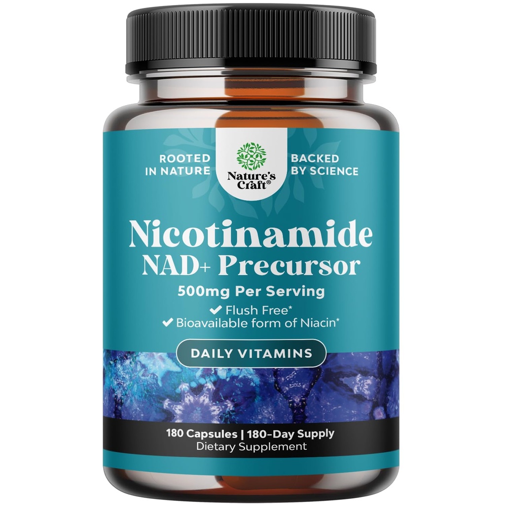 ビタミンB3 Niacinamide 500mgカプセル - Mitochondrialエネルギーおよび有効な皮の補足 - AKAのビタミンB3 Niacin 500mgのフラッシュは放し、ニコチンアミド500mg - フラッシュの自由なナイアシンの補足- 180の計算
