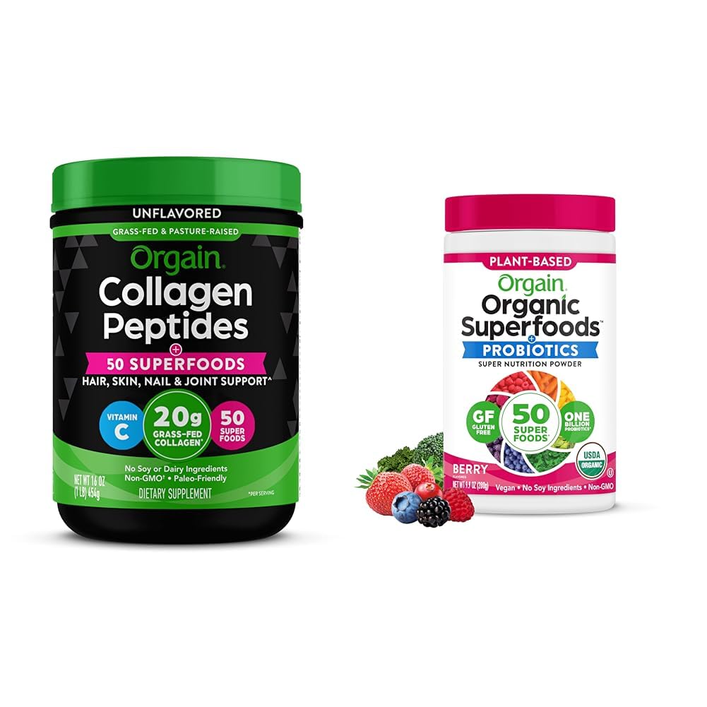 Orgainの加水分解されたコラーゲン+ Superfoodsの粉および有機性緑のスーパーフードの粉- 1lbおよび0.62lb