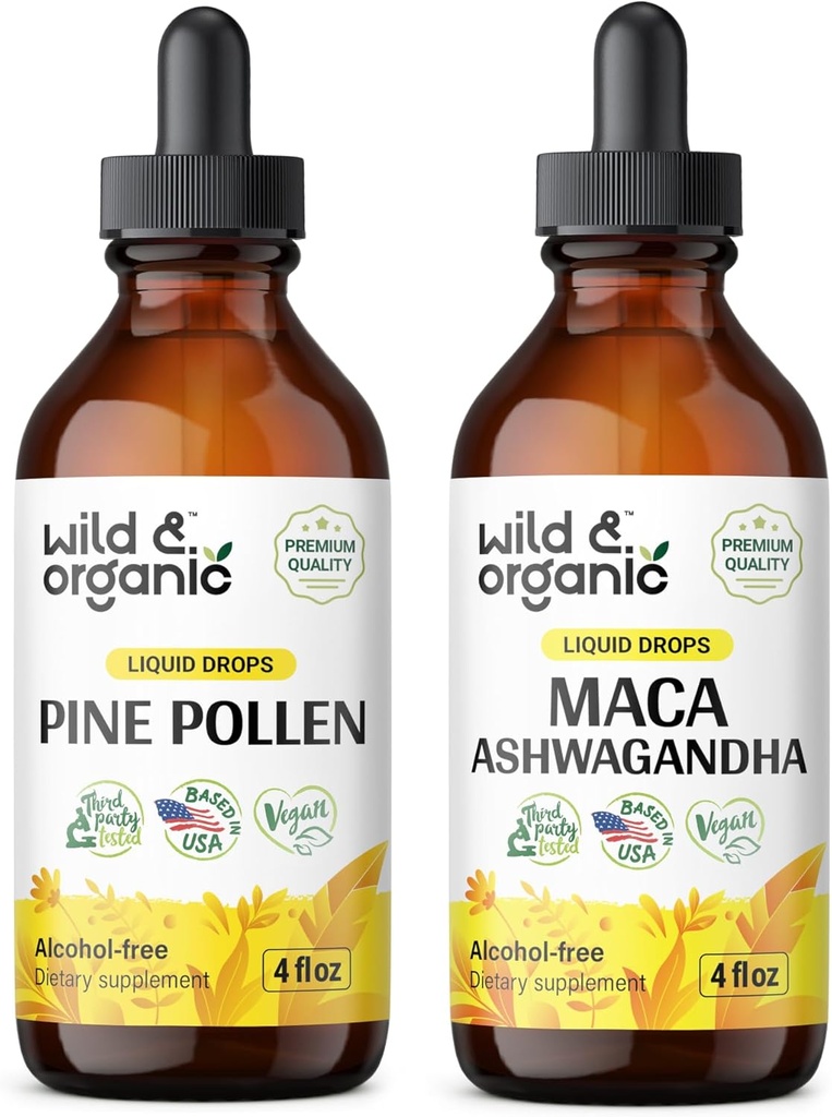 ワイルド & オーガニック パイン Pollen Tincture 4 fl oz & マカ Ashwagandha Tincture 4 fl oz