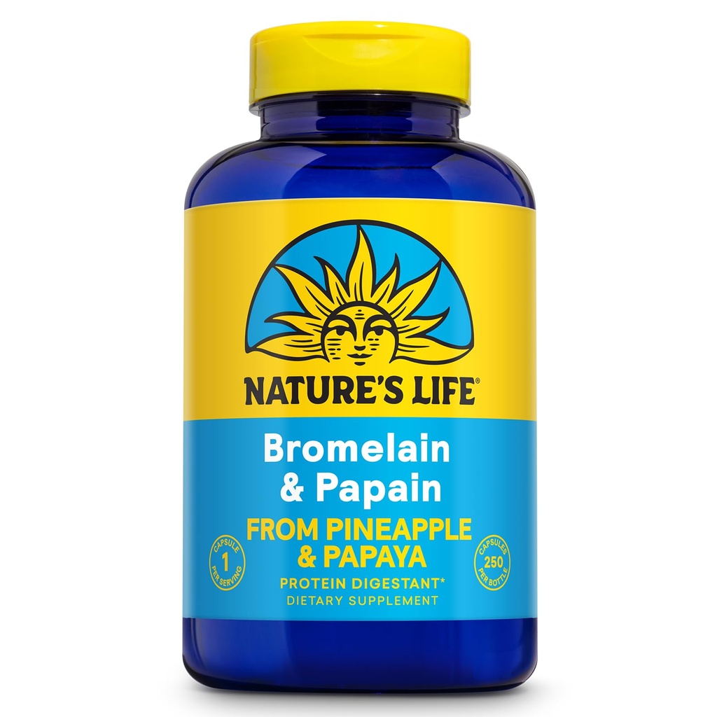 Nature's Life Bromelain & Papain | 消化器・快適性のためのプロテオリン系酵素 | パイナップル&パパイヤ | 250mg(250CT)