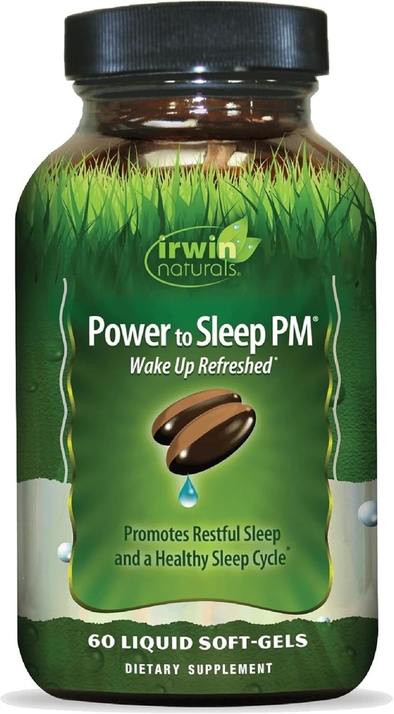 Irwin Naturals Power to Sleep PM - 60 Liquid Soft-Gels - Melatonin、GABA、Ashwagandha、Valeian Root&L-Theanine - 30サービング