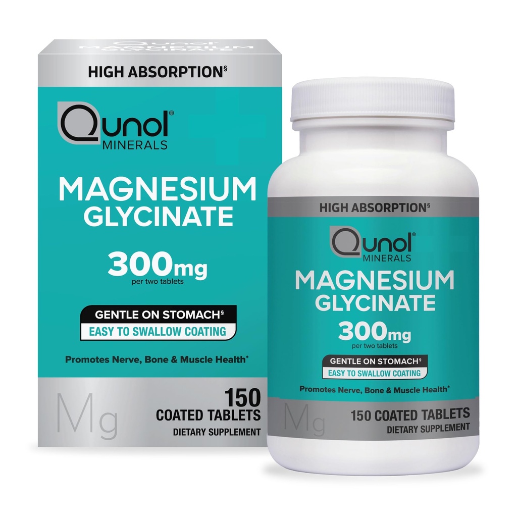 QunolのマグネシウムのGlycinate 300mgの100%のGlycinateのChelatedのマグネシウムの補足、150ctのタブレット