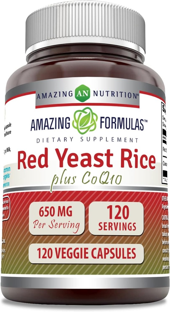 Amazing Formulas Red Yeast Rice 600 Mg Plus Co Q-10 50 Mg 120 Vegetarian Capsules