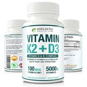 MK-7(Menaquinone-7)およびCholecalciferol (BioPerineと) 3ヶ月の供給-健康な中心および強い骨のためのK2のD3とのD3の供給-の最高の吸収のビタミンK2 + D3 (5000IU) 90の野菜のカプセル 非GMO