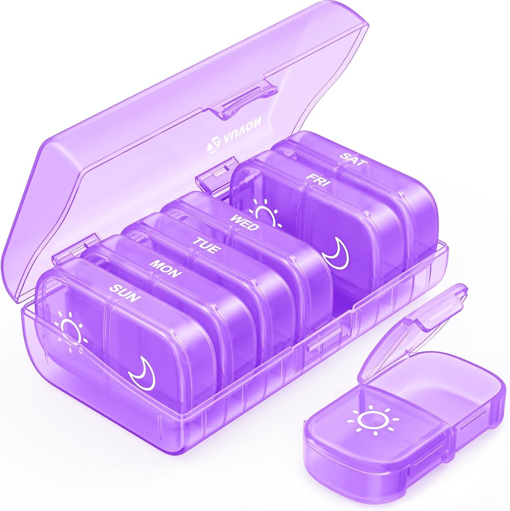 AUVON XLウィークリーピルオーガナイザー 2 日、使いやすい、Pill Box 7 デイトラベルメディテーション、ビタミン、魚油、サプリメントのための 1 枚の大きな開口部の PM ピルケース
