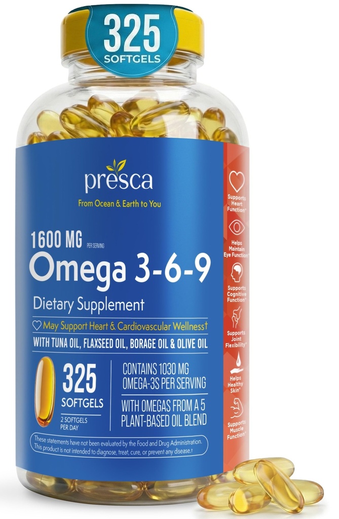 Omega 3-6-9 サプリメント (325 ct.) - 視覚機能と目の健康を促進する - 心臓、心血管の健康、健康な皮膚、髪と全体的な健康をサポート (オメガ3-6-9)