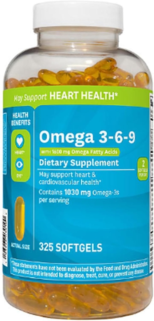 Omega 3-6-9 サプリメント (325 ct.) - 視覚機能と目の健康を促進する - 心臓、心血管の健康、健康な皮膚、髪と全体的な健康をサポート (オメガ3-6-9)