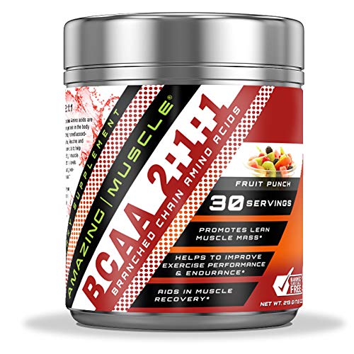 驚くべき筋肉 BCAA 2:1:1 分岐させた鎖のアミノ酸の補足 | サービングごとの 6,000 Mg | フルーツ パンチ味 | 30 のサービング