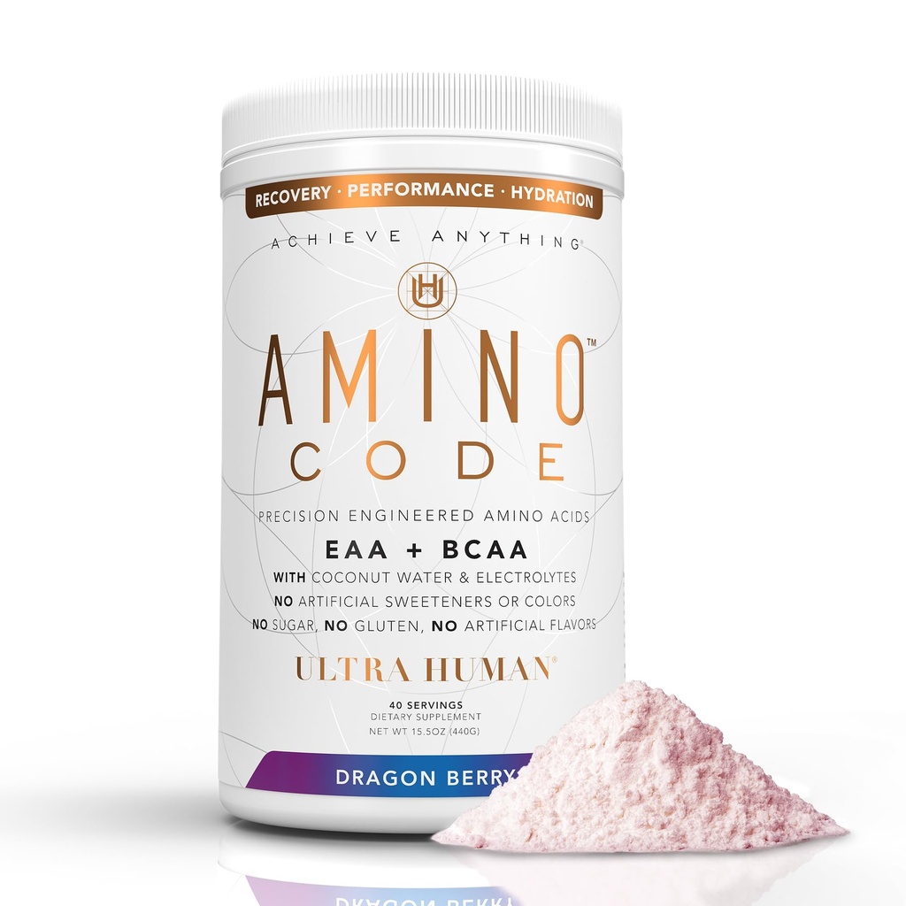 超ヒトアミノコード | エッセンシャルアミノ酸 + BCAA + ココナッツ水電解液 | 速い水和ワークアウトの回復風味のアミノエネルギーパウダードリンク | クリーンフォーミュラ, 40 サービング - ドラゴンベリー