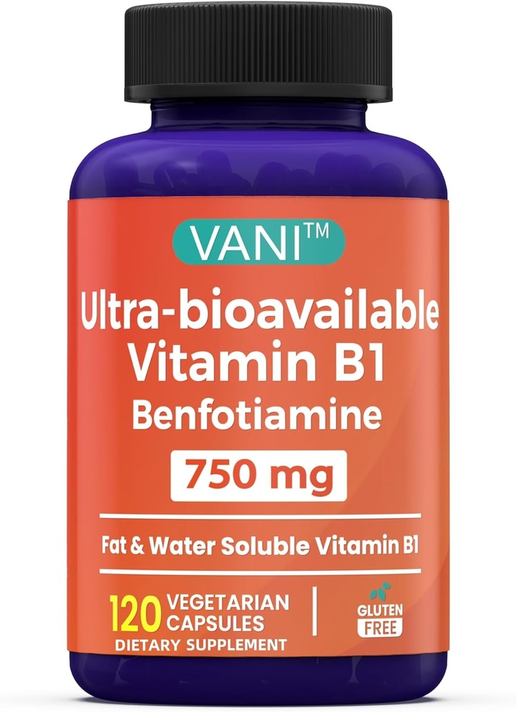 VANI 750MG B1、5X時間の脂肪と水溶性のチアミンB1の補足のBenfotiamine - 第三者は、グルテンフリー(120のカプセル)テストしました