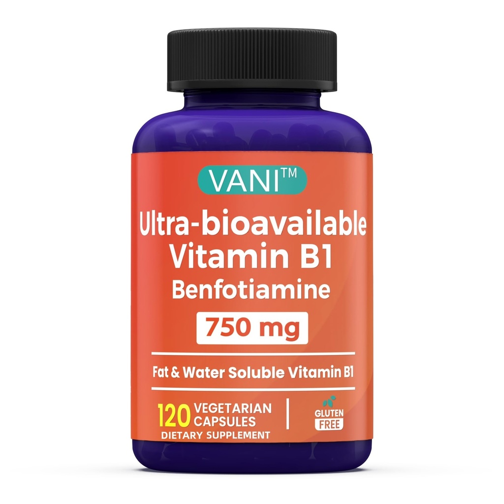 VANI 750MG B1、5X時間の脂肪と水溶性のチアミンB1の補足のBenfotiamine - 第三者は、グルテンフリー(120のカプセル)テストしました