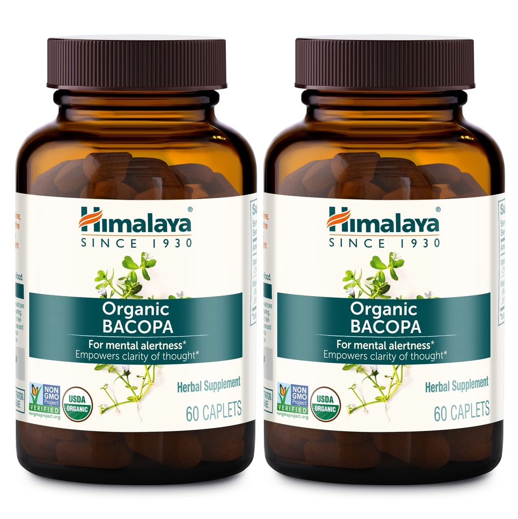Himalaya Bacopa Monnieri Nootropicの草の補足、精神的な警戒、サポート カルム、記憶、認知、USDAの有機性、非GMO、750のmg、60の植物ベースの小冊子、2のパック、120の日の供給