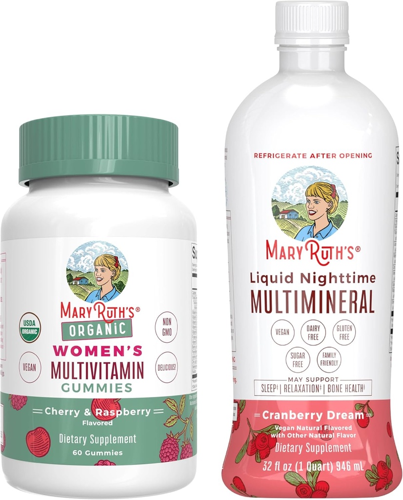 女性向けMaryRuth's Multivitamin Gummies(チェリー&ラズベリー)&Liquid Nighttime Multimineral(クランベリー) | クリーンラベルプロジェクト Verified® | ヴィーガン、非GMO | 美、就寝、健康