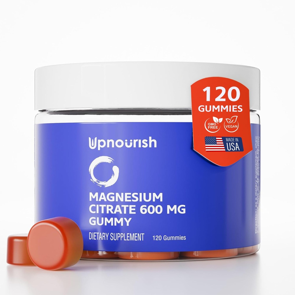 大人のためのUpNourishマグネシウムのガミー & 子供のマグネシウムのクエン酸塩のガミー600mg, 筋肉弛緩のためのカルムの補足, 骨と消化の健康, シトラト・デ・マネシオ, ビーガン, 非GMO, 120 カウント