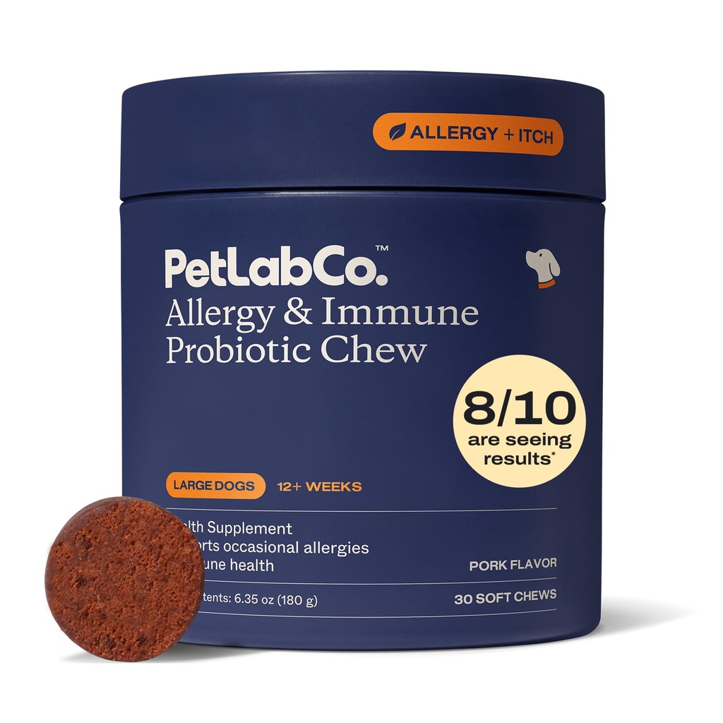 PetLab Co. 犬のためのアレルギー&免疫毎日のプロバイオティクス。 Yeast Production、Seasonal Allergies、断続的イチネス、大型犬のためのガット&消化の健康 - 30咀嚼 - 包装5月Vary