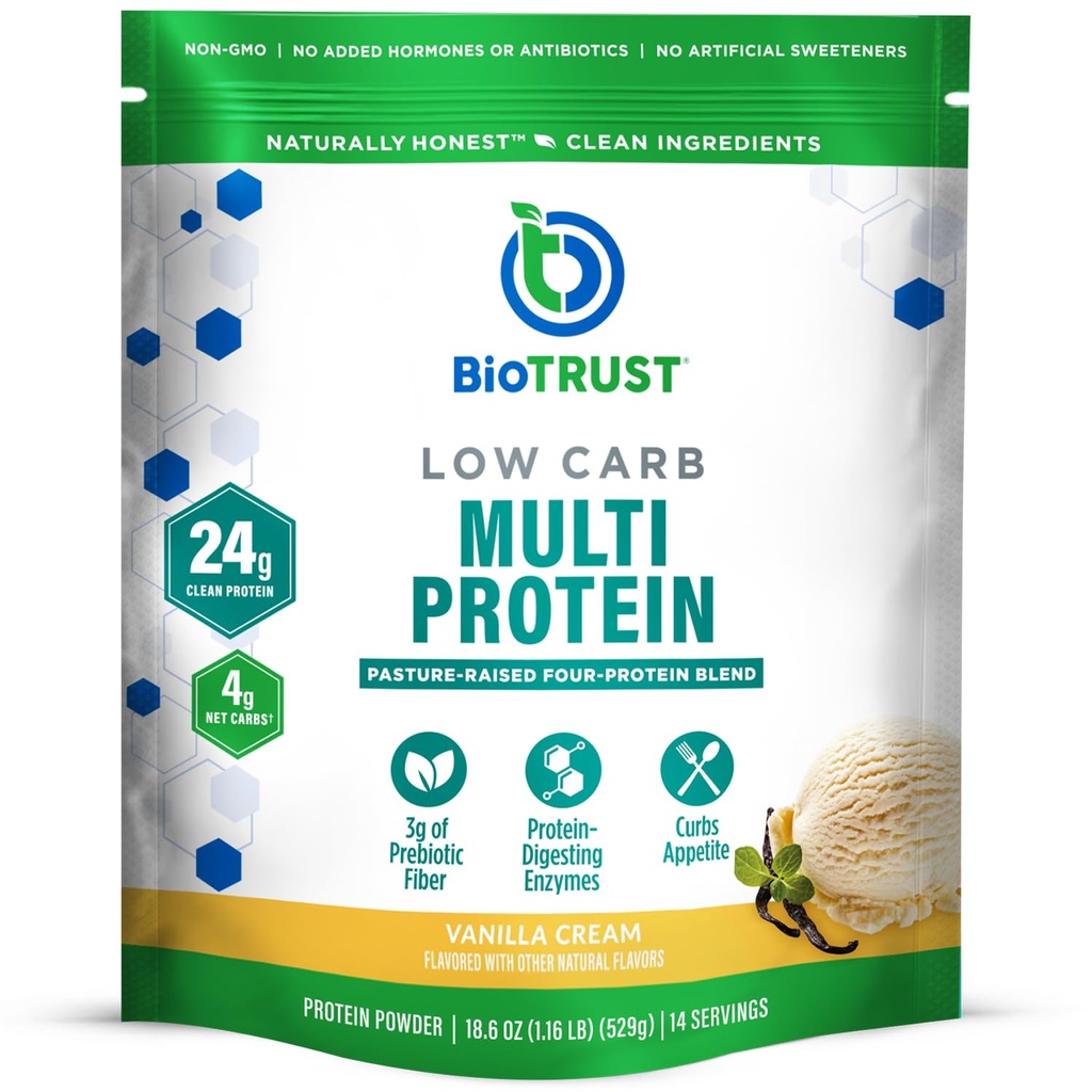 BioTrust低炭水化物タンパク質パウダー - 草供給ホルモンフリー牛の天然とおいしいウエイ&カゼインブレンド - 非GMO、大豆フリー、グルテンフリー、ホルモンフリー(バニラ)