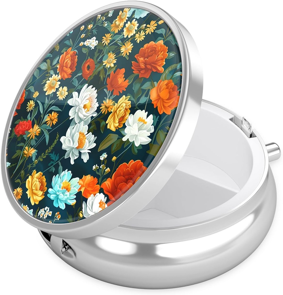 Nipichsha Pill Box, Small Pill Case for Purse & Pocket, Cute Travel Medicine Organizer, Portable Medicine Container Holder to Hold Vitamins, Medication, Fish Oil & Supplement, B01-Beautiful Flowers