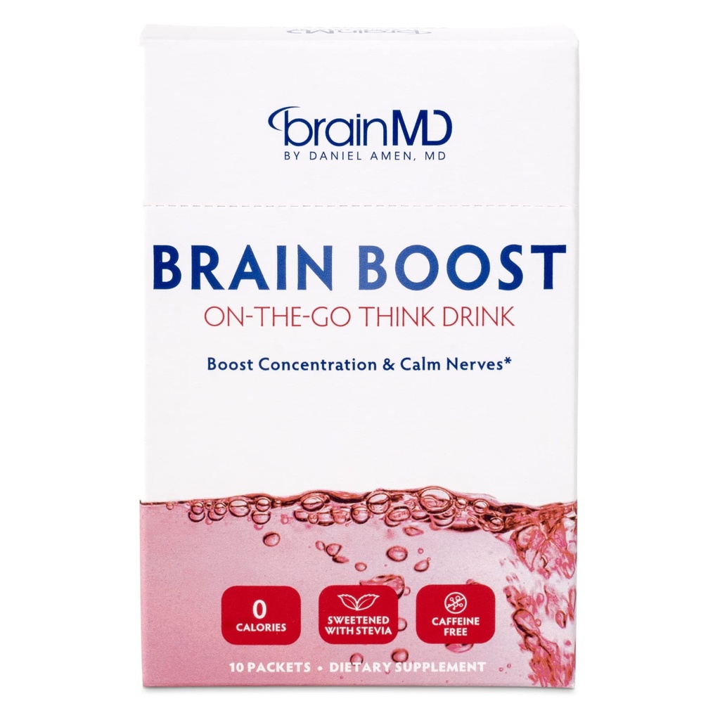 BRAINMD Dr Amen Brain Boost On the Go - 10 パケット, ベリーフレーバー - 向知性ドリンクパウダー, 焦点を促進します。, 明快さと精神エネルギー - カフェインフリー, グルテンフリー - 10 サービング