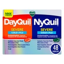 VICKS DayQuil & NyQuil Severe Co-Pack, Cold & Flu Medicine, 頭痛のための強力な救済, Fever, Sore Throat, Minor Aches & Pain, Congestion, Sinus Pressure, Stuffy Nose, Cough, 48 LiquiCaps