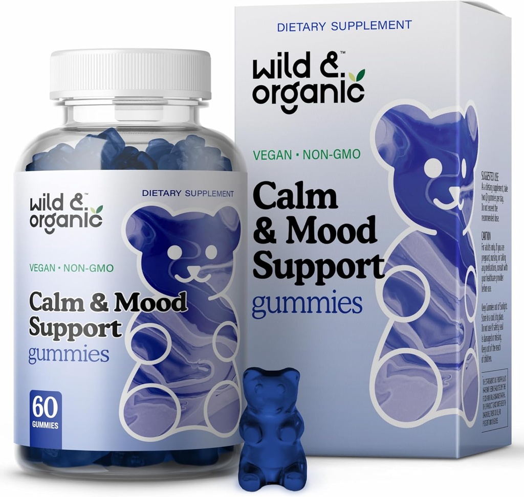 Wild & Organic Calm & Mood Gummies - Mood Support Supplement - Calming Chews w/Ashwagandha Root, Rhodiola Rosea, Lemon Balm - Ashwagandha Supplements Gummies - 60 Count