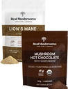Real Mushrooms Hot Chocolate Mix (15 Servings) and Lion’s Mane (60 Servings) Powder Bundle - Mushroom Powder Supplement for Daily Immunity & Cognition Support - Gluten-Free, Non-GMO, Vegan